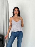 Askılı Dekolte Deraylı Crop - Beyaz resmi